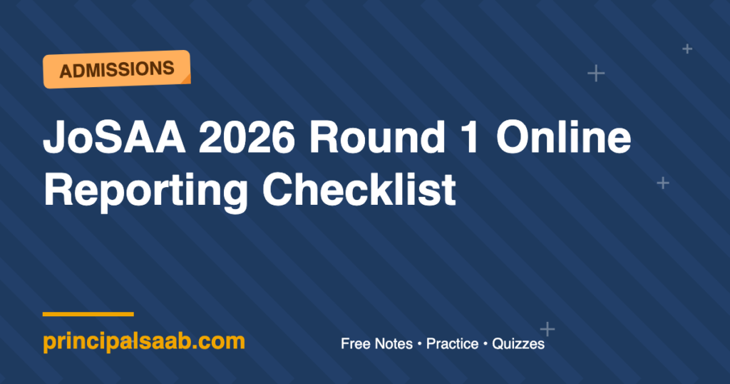 JoSAA 2026 Round 1 Online Reporting Checklist