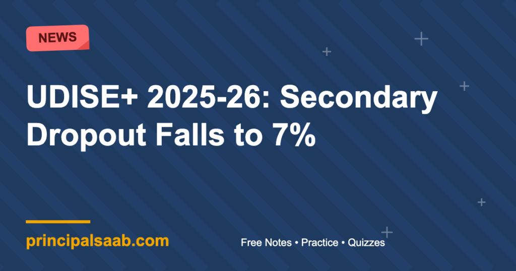 UDISE+ 2025-26 Report: Secondary Dropout Rate Falls to 7%, Retention at 51.9%