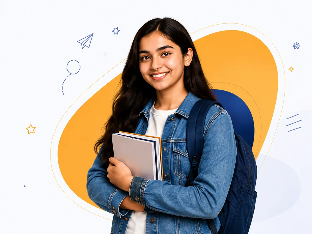 Smiling student holding books